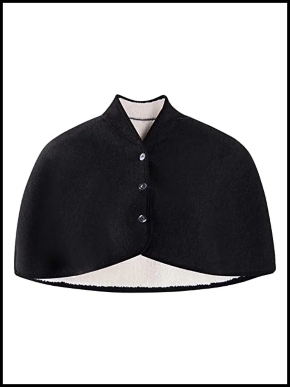 Reversible Faux Lamb Wool Shoulder Cape Shawl Wrap Buttons, Winter Warm Neck